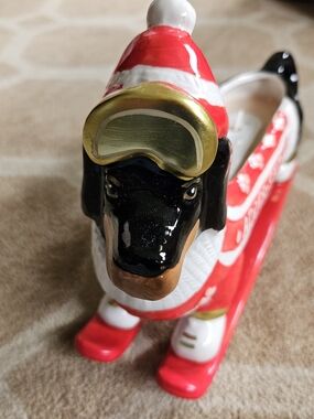 Festive Red Dachshund Ceramic Candle Holder - Holiday Decor NEW